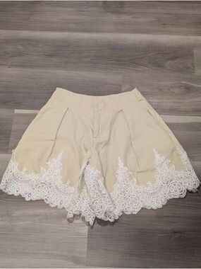 English Factory | Pleated Lace Hem Utility Shorts In Beige